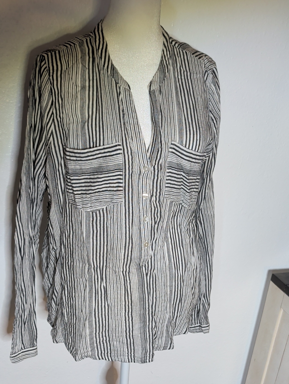 Lucky Brand Black & White Striped Button Front Tunic